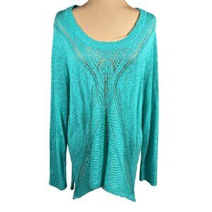 Cato Open Knit Sweater Teal Green Scoop Neck Lightweight Size 22/24